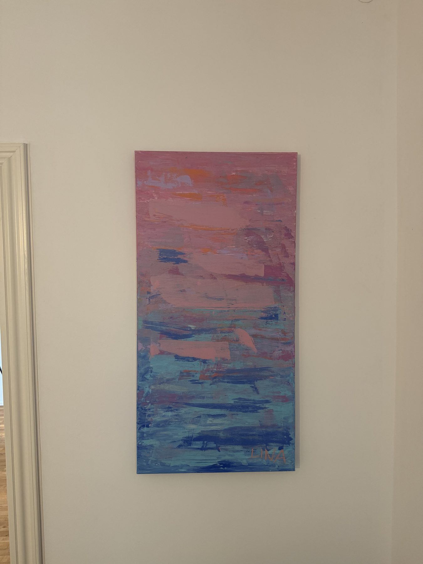 Abendsee, Acryl auf Leinwand, 2026, Rosa und Blau