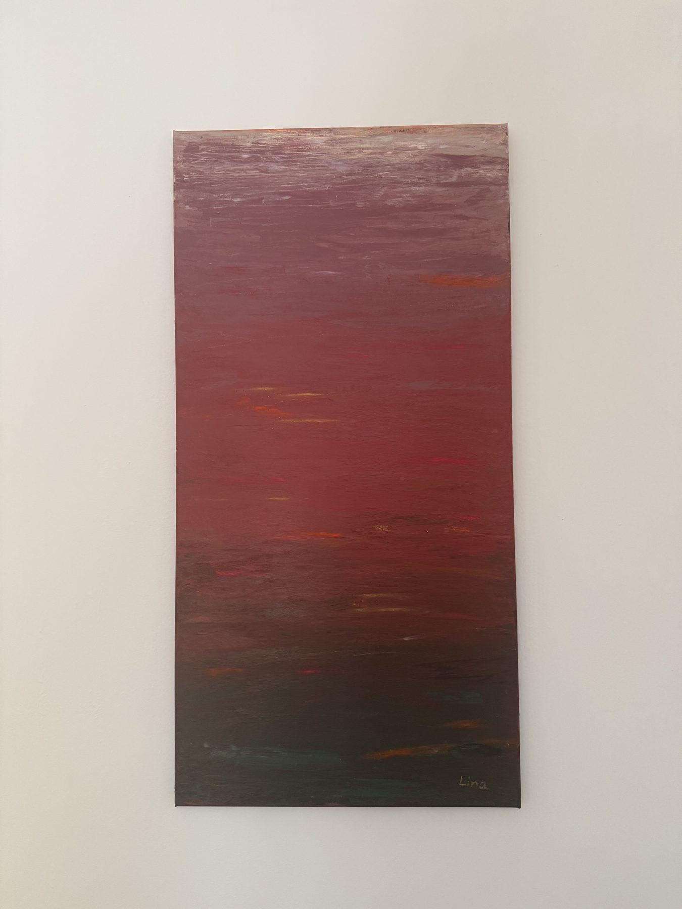 Nachtglut, Acryl auf Leinwand, 2026, tiefes Rot und Burgund